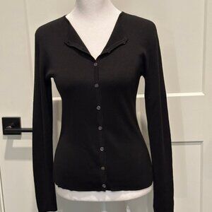 Ann Taylor Classic Button Down 100% Silk Black Cardigan Sz XS